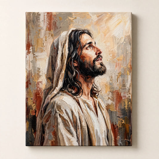Mirada al Cielo — cuadro decorativo retrato de Jesús de perfil mirando hacia la luz